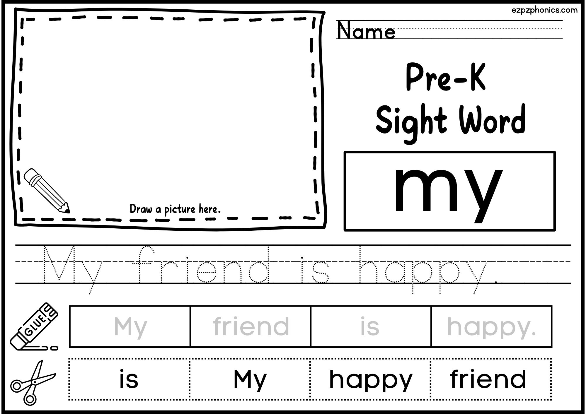 My Dolch Sight Word Activity. Draw, Color, Cut and Paste, and Word Tracing.